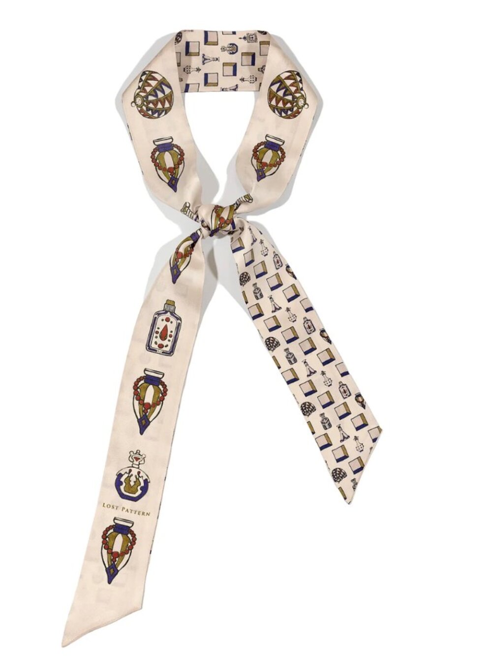 Lost Pattern "Amora" Silk Twill Skinny Scarf - Champagne